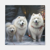Aimant Décor de Noël Samoyed Snowy Sleigh (Devant)