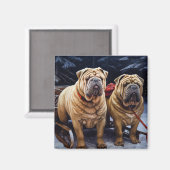 Aimant Décor de Noël Shar Pei Snowy Sleigh (Recto/Verso)