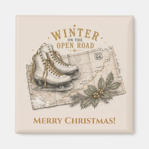 Aimant Décor de réfrigérateur de Noël Route 66 hivernal