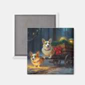 Aimant Décoration de Noël Chariot de Corgi enneigé (Recto/Verso)
