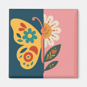 Aimant Décoration papillon coloré avec des éléments flora