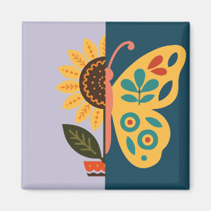 Aimant Décoration papillon colorée avec des éléments flor