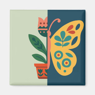 Aimant Décoration papillon colorée avec éléments floraux