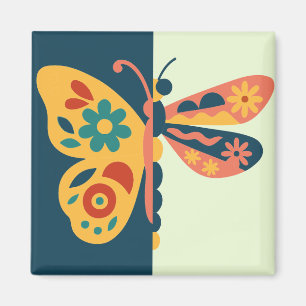 Aimant Décoration papillon colorée avec éléments floraux