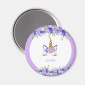 Aimant Décorations d'anniversaire licorne violette fraîch (Recto/Verso)
