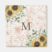 Aimant Découpage de tournesol rustique Vintage monogramme (Devant)