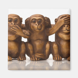 Aimant Découpage de trois singes en bois
