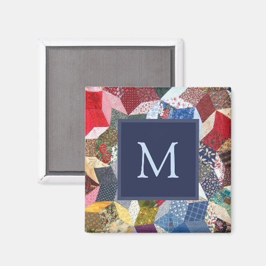Aimant Decoupage Patchwork Stars Pattern Monogram (Recto/Verso)