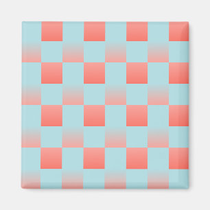 Aimant Dégradé à carreaux élégant bleu poudre corail rose
