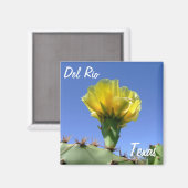 Aimant Del Rio Texas souvenirs fleur de cactus jaune. (Recto/Verso)