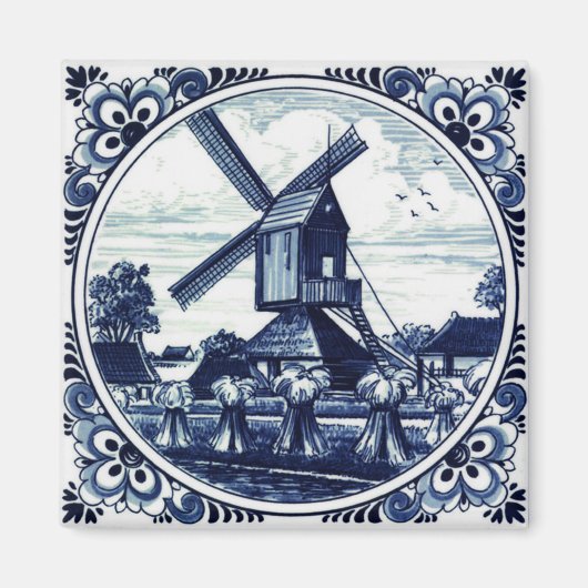 Aimant Delft Blue Windmill and Haystacks Painting (Devant)