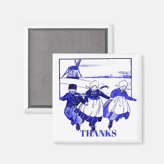 Aimant Delft Style Dutch Kids On Skates, modifier le text (Recto/Verso)