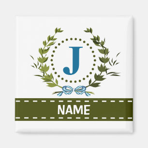 Aimant Délicat Ivy Wreath and Bow Name avec Monogram J