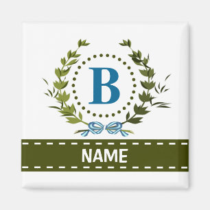 Aimant Délicat Ivy Wreath and Bow Name avec Monogramme B