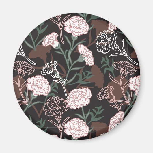 Aimant Délicates oeillets roses avec fleurs Feuilles vert (Devant)