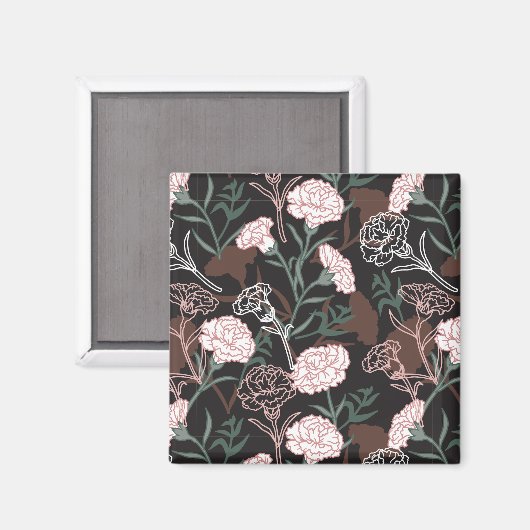 Aimant Délicates oeillets roses avec fleurs Feuilles vert (Recto/Verso)