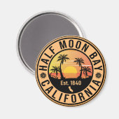 Aimant Demi Moon Bay California Retro Sunset Souvenirs (Recto/Verso)