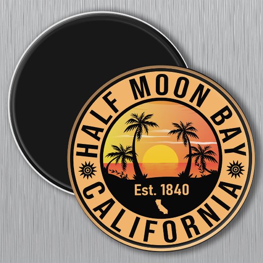 Aimant Demi Moon Bay California Retro Sunset Souvenirs