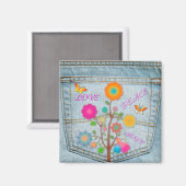 Aimant Denim Back Fleurs de poche Paix Aimer Espoir (Recto/Verso)