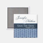 Aimant Denim Blue Damask Enregistrer la date Mariage Magn (Recto/Verso)