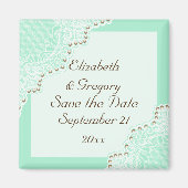 Aimant Dentelle blanche avec perles mariage menthe Enregi (Devant)