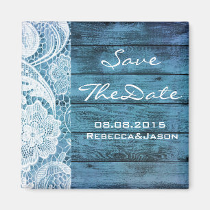 Aimant dentelle blanche grange bleu mariage campagnard en
