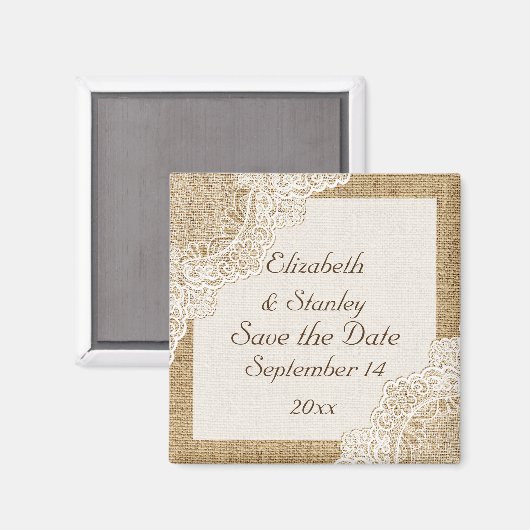 Aimant Dentelle blanche rustique sur burlap mariage Enreg (Recto/Verso)