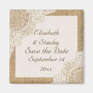 Aimant Dentelle blanche rustique sur burlap mariage Enreg