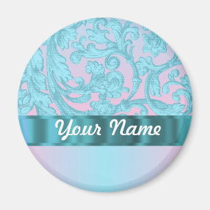 Aimant Dentelle damassée rose et bleu pâle