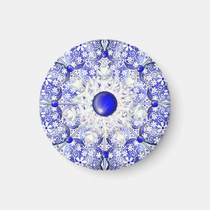 Aimant Dentelle en céramique Bleu de Grèce & flocon de ne