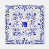 Aimant Dentelle en céramique Bleu de Grèce & flocon de ne (Devant)
