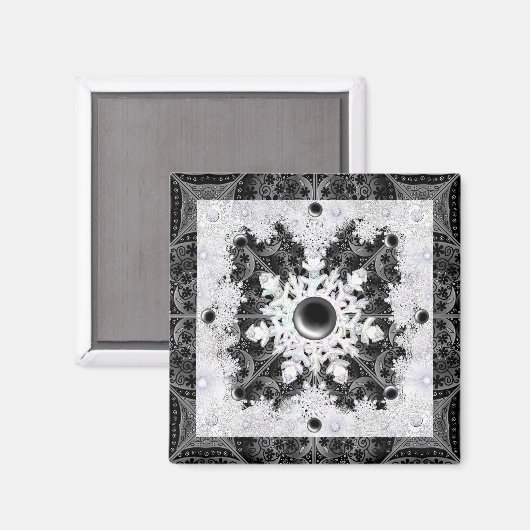 Aimant Dentelle en céramique noir & flocon de neige (Recto/Verso)