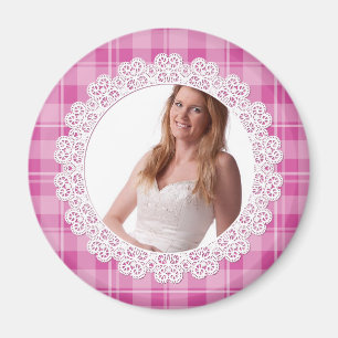 Aimant Dentelle et plaid - coeur sur le rose