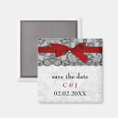 Aimant Dentelle et ruban rouge, noir enregistrer la date (Recto/Verso)