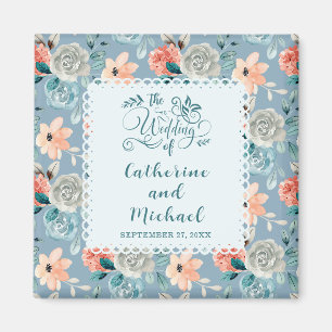 Aimant Dentelle florale bleu foncé Calligraphie décorat