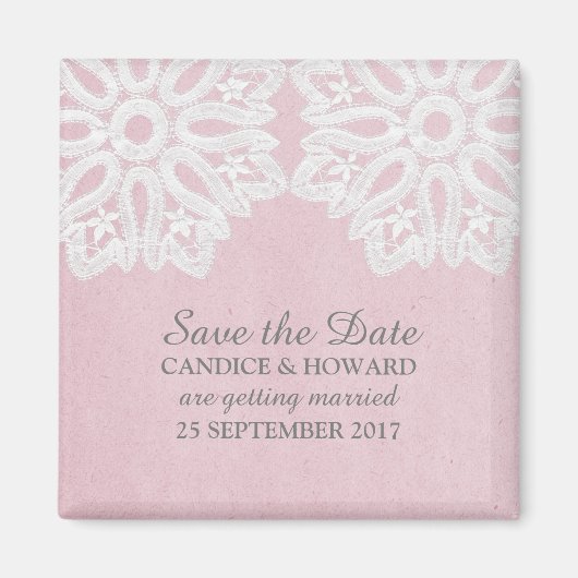 Aimant Dentelle rose élégante Enregistrer l'aimant de dat (Devant)