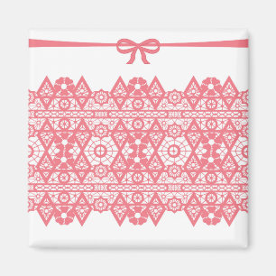 Aimant dentelle rose sans couture boucle motif blanc