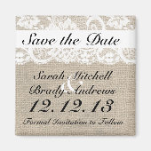 Aimant Dentelle Rustique Burlap Blanc Enregistrer l'aiman (Devant)