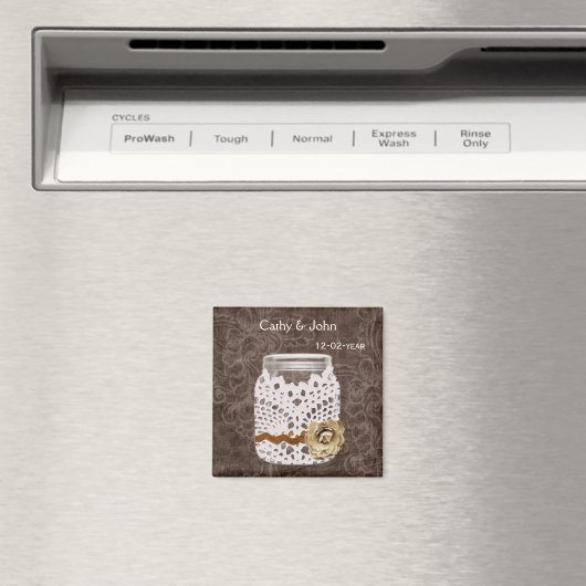 Aimant Dentelle rustique enveloppé Mason Jar Mariage (In Situ (Lave-vaisselle))