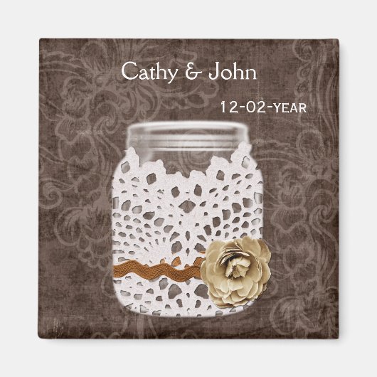 Aimant Dentelle rustique enveloppé Mason Jar Mariage (Devant)