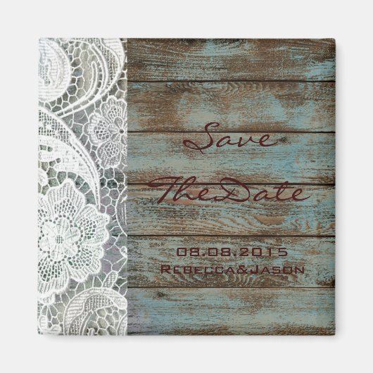 Aimant dentelle rustique turquoise grange mariage bois en (Devant)