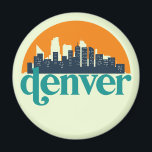 Aimant Denver Colorado City Skyline Retro Cityscape Art<br><div class="desc">Design urbain vintage et rétro avec une belle skyline, attraction touristique et art urbain. gratte-ciel Cool et silhouette de construction merchandises pour touristes et voyageurs. Parfait comme souvenir à rapporter à la maison lorsque vous voyagez dans le monde entier. Enregistrez la mémoire de votre voyage et de vos vacances en...</div>