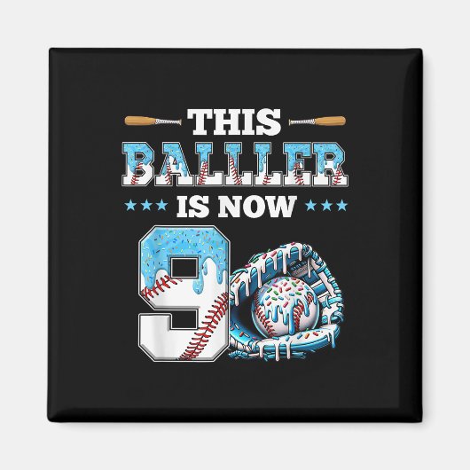 Aimant Dérive de baseball 9e fête d'anniversaire garçon V (Devant)
