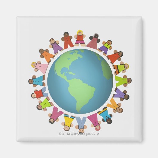 Aimant Des figurines multiethniques encerclent le monde (Devant)