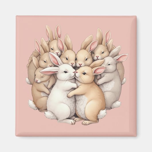 Aimant Des lapins adorables dans un Pastel cosy Hug Illus (Devant)