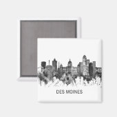 Aimant Des Moines Iowa Skyline BW (Recto/Verso)