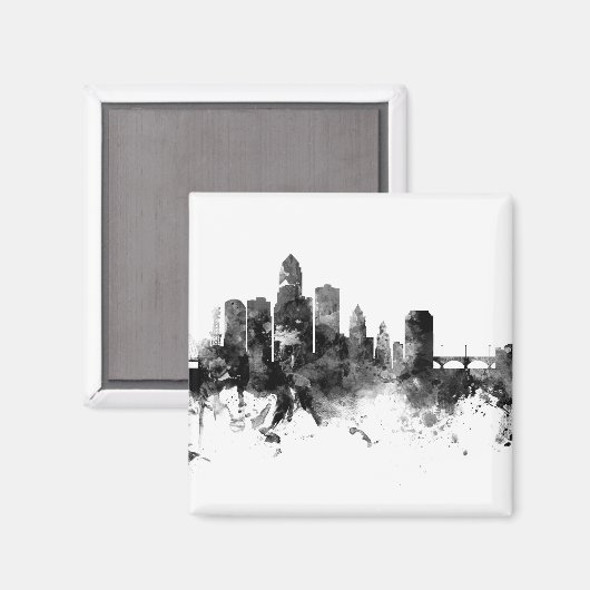 Aimant Des Moines Iowa Skyline Noir Blanc (Recto/Verso)