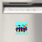 Aimant Des Soeurs Avec Des Parapluies "Attente De Pluie" (In Situ (Lave-vaisselle))