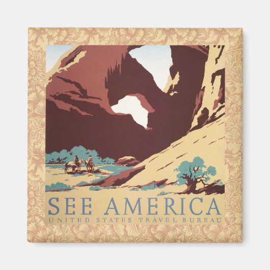 Aimant Désert de Cowboy Chevaux Vintages de l'Ouest (Devant)