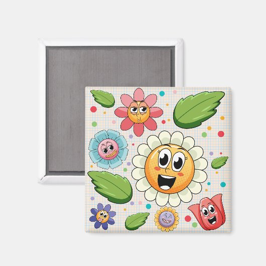 Aimant Design arrière - plan transparent avec fleurs colo (Recto/Verso)